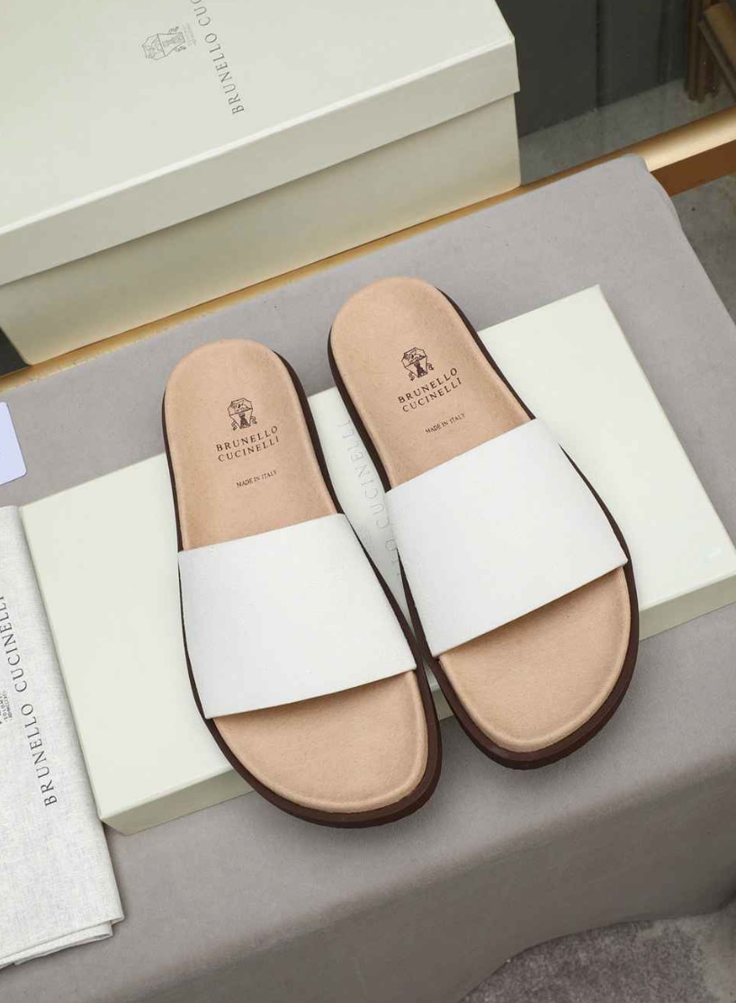 Brunello Cucinelli Leather Slide White — vista principal