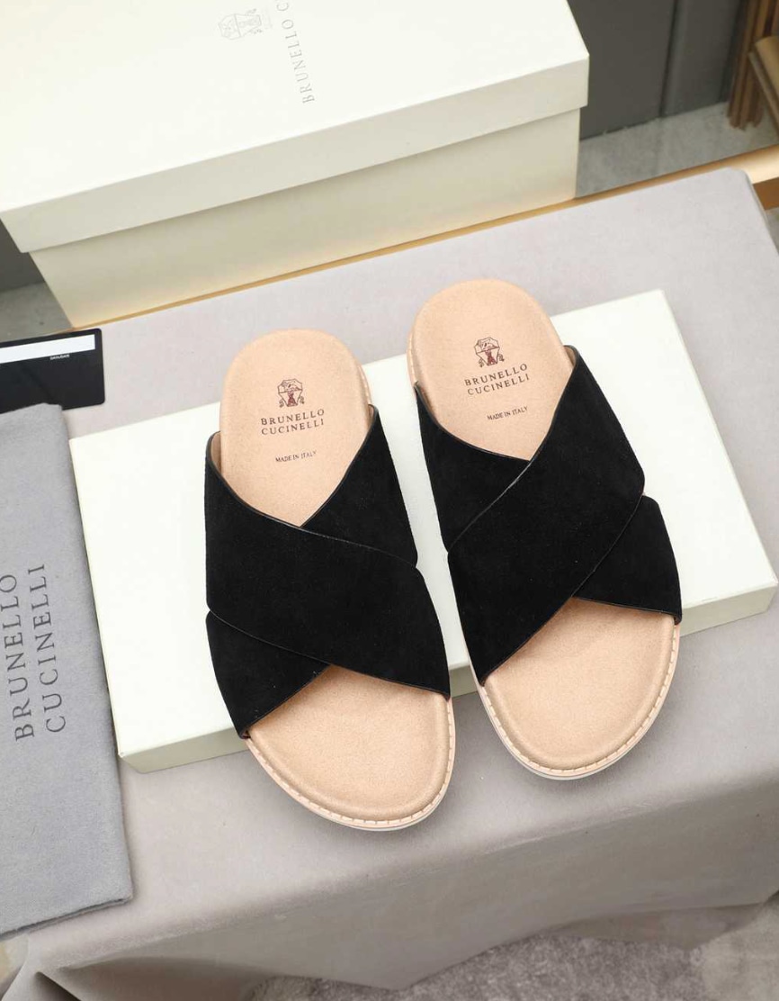 Brunello Cucinelli Suede Crisscross Slide Black — vista principal