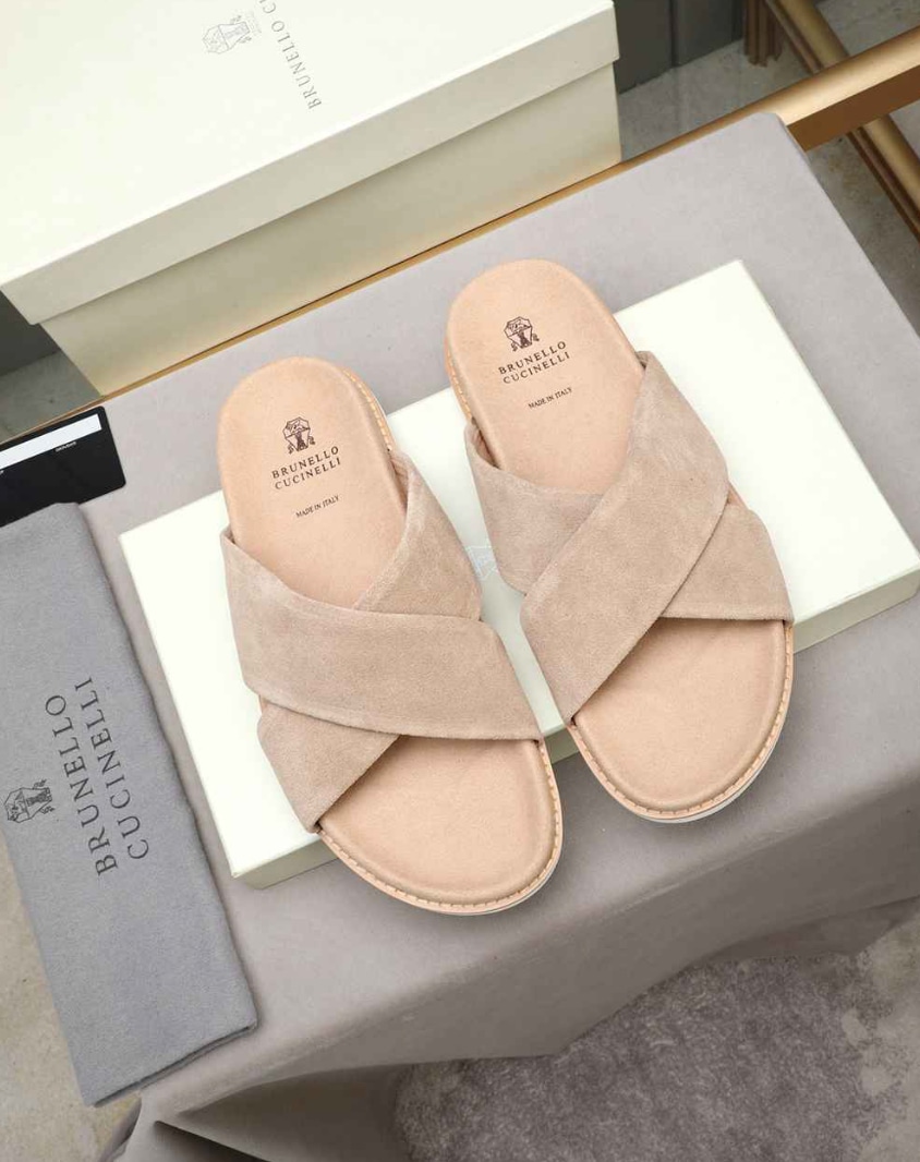 Brunello Cucinelli Suede Crisscross Slide Blush — vista principal