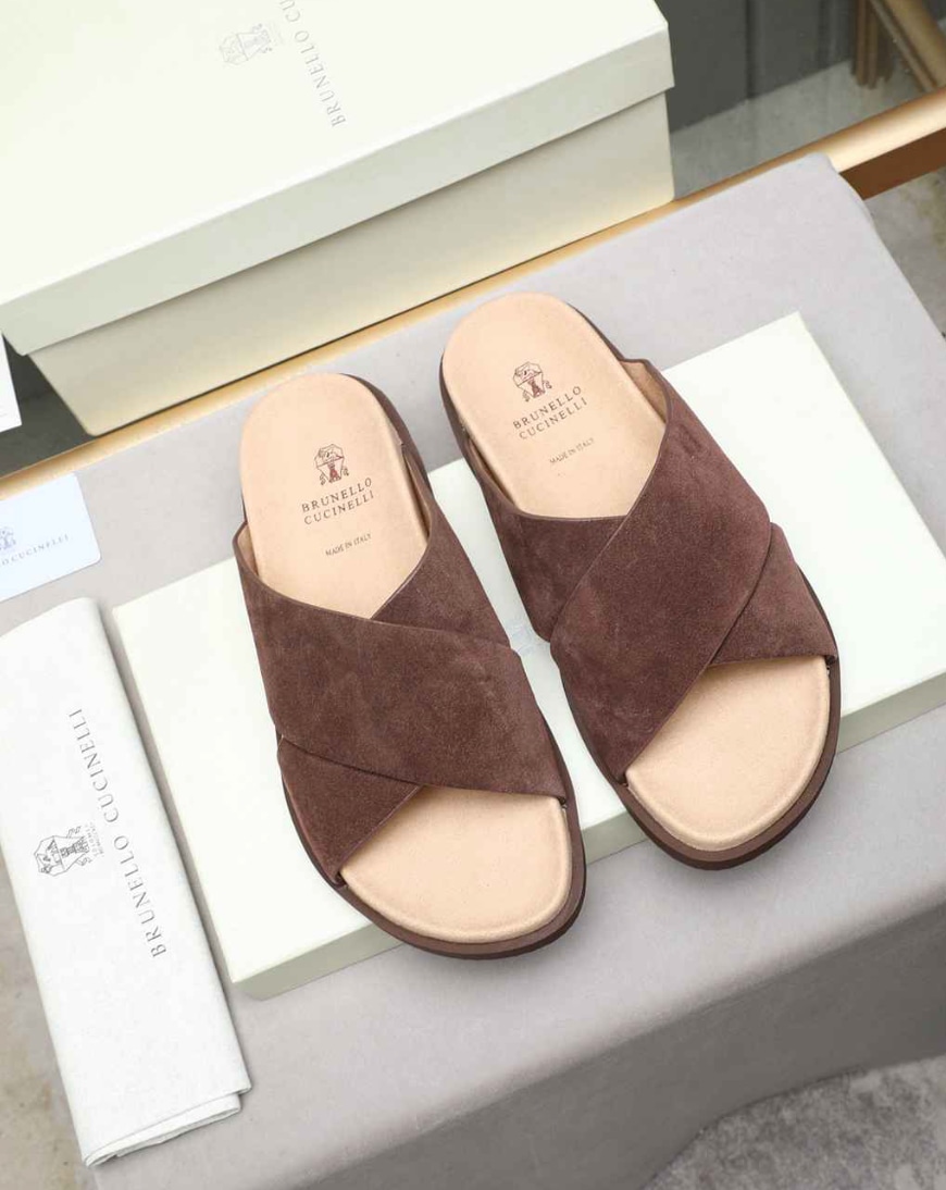 Brunello Cucinelli Suede Crisscross Slide Brown — vista principal