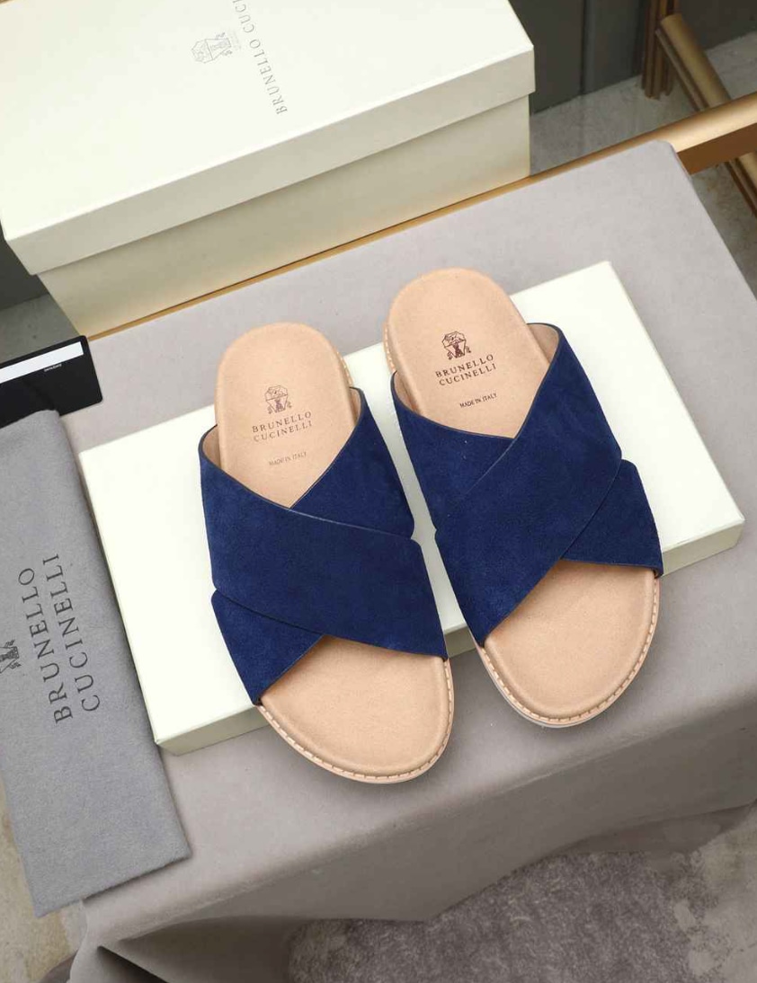 Brunello Cucinelli Suede Crisscross Slide Navy — vista principal