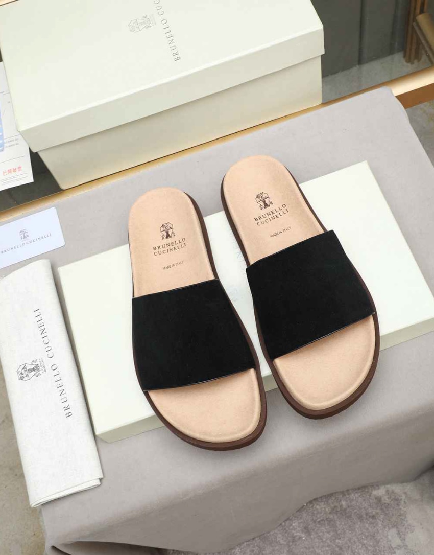 Brunello Cucinelli Suede Slide Black Brown Sole — vista principal