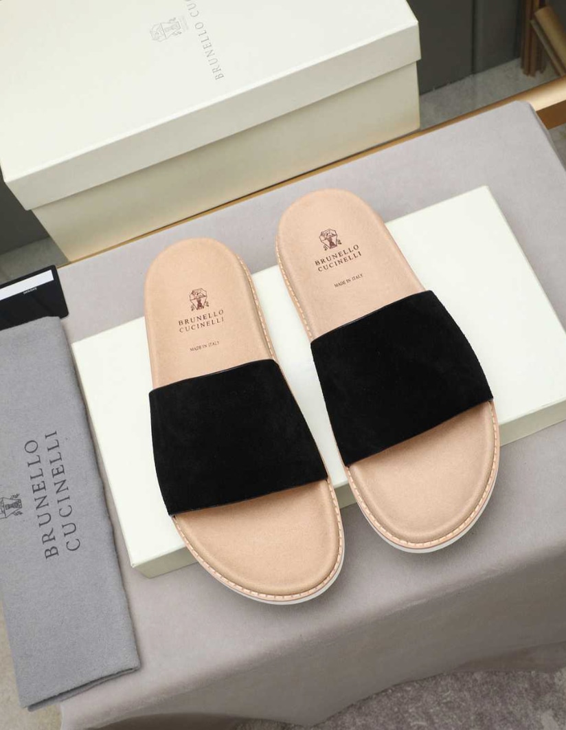 Brunello Cucinelli Suede Slide Black White Sole — vista principal