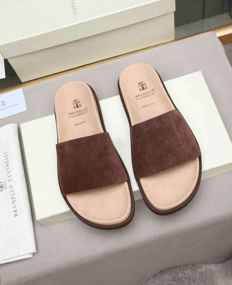 Brunello Cucinelli Suede Slide Brown — vista principal