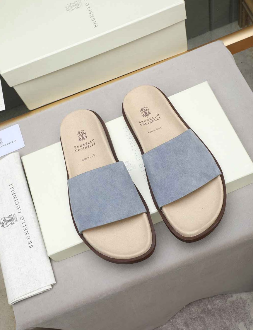 Brunello Cucinelli Suede Slide Steel Blue — vista principal