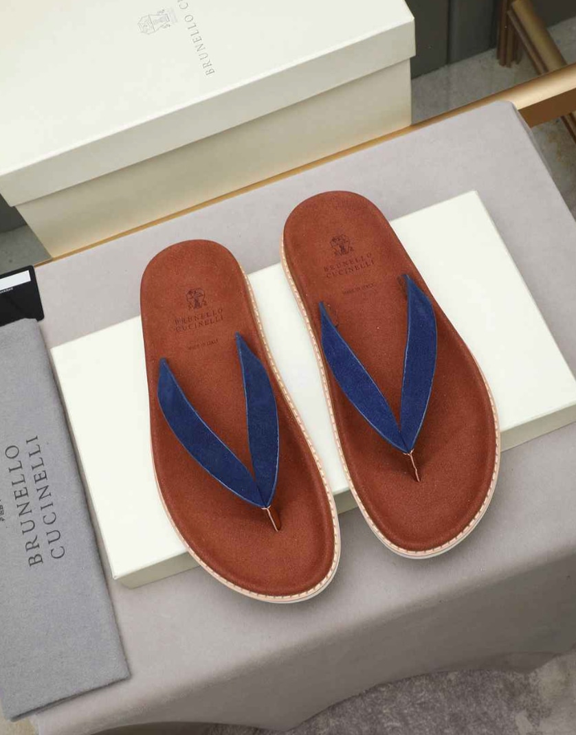 Brunello Cucinelli Suede Thong Slide Blue — vista principal