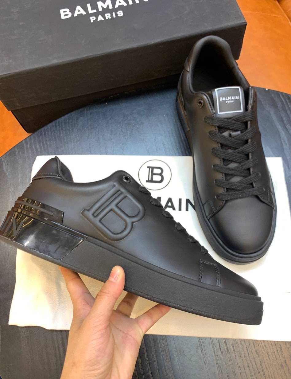 Balmain B-Court Embossed Big Logo Sneakers Black Gunmetal — vista principal