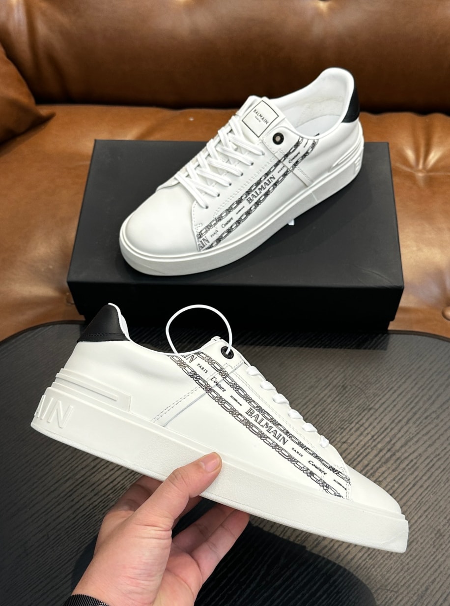 Balmain B-Court Logo Tape Sneakers White Black — vista principal