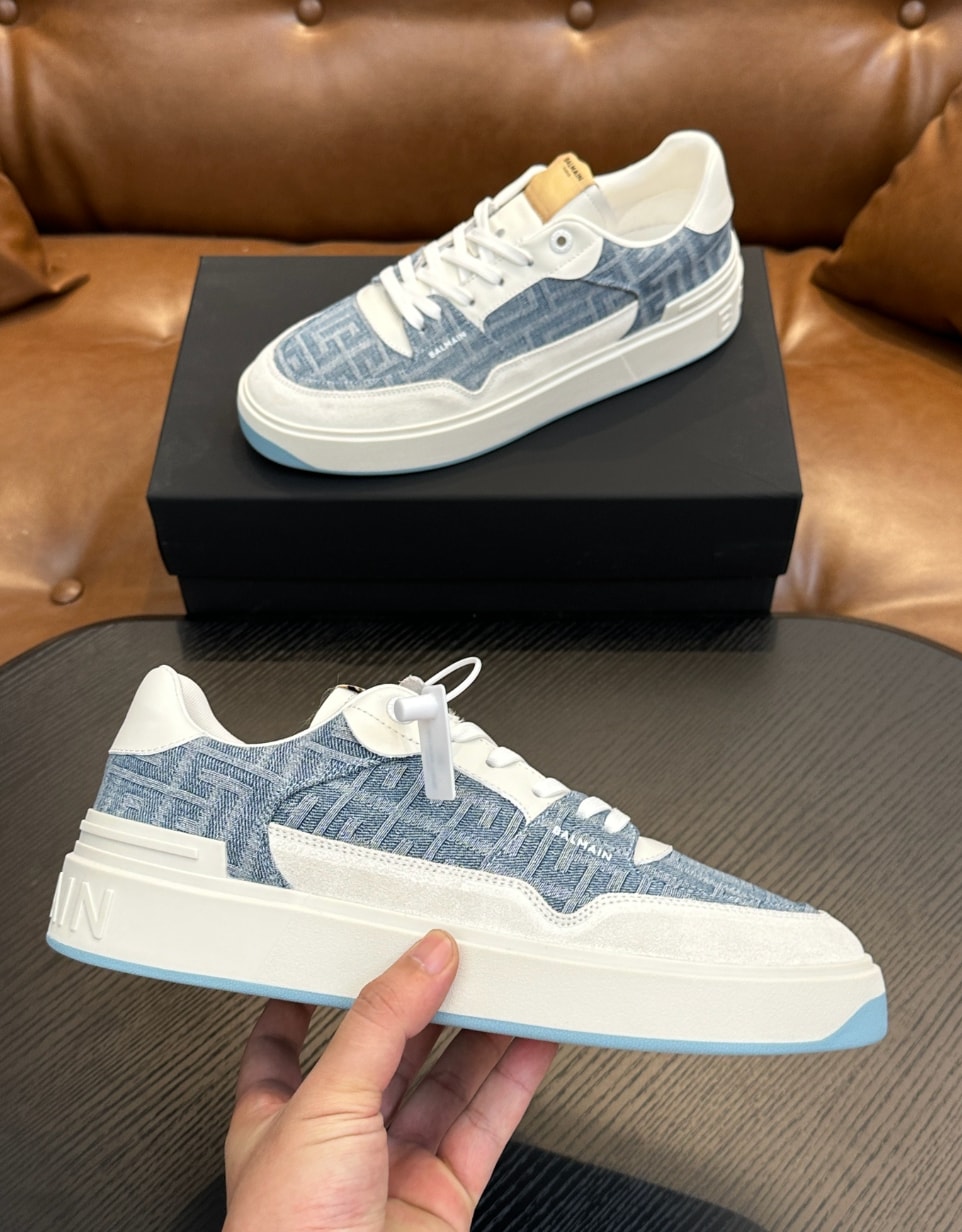 Balmain B-Court Monogram Sneakers Blue White — vista principal