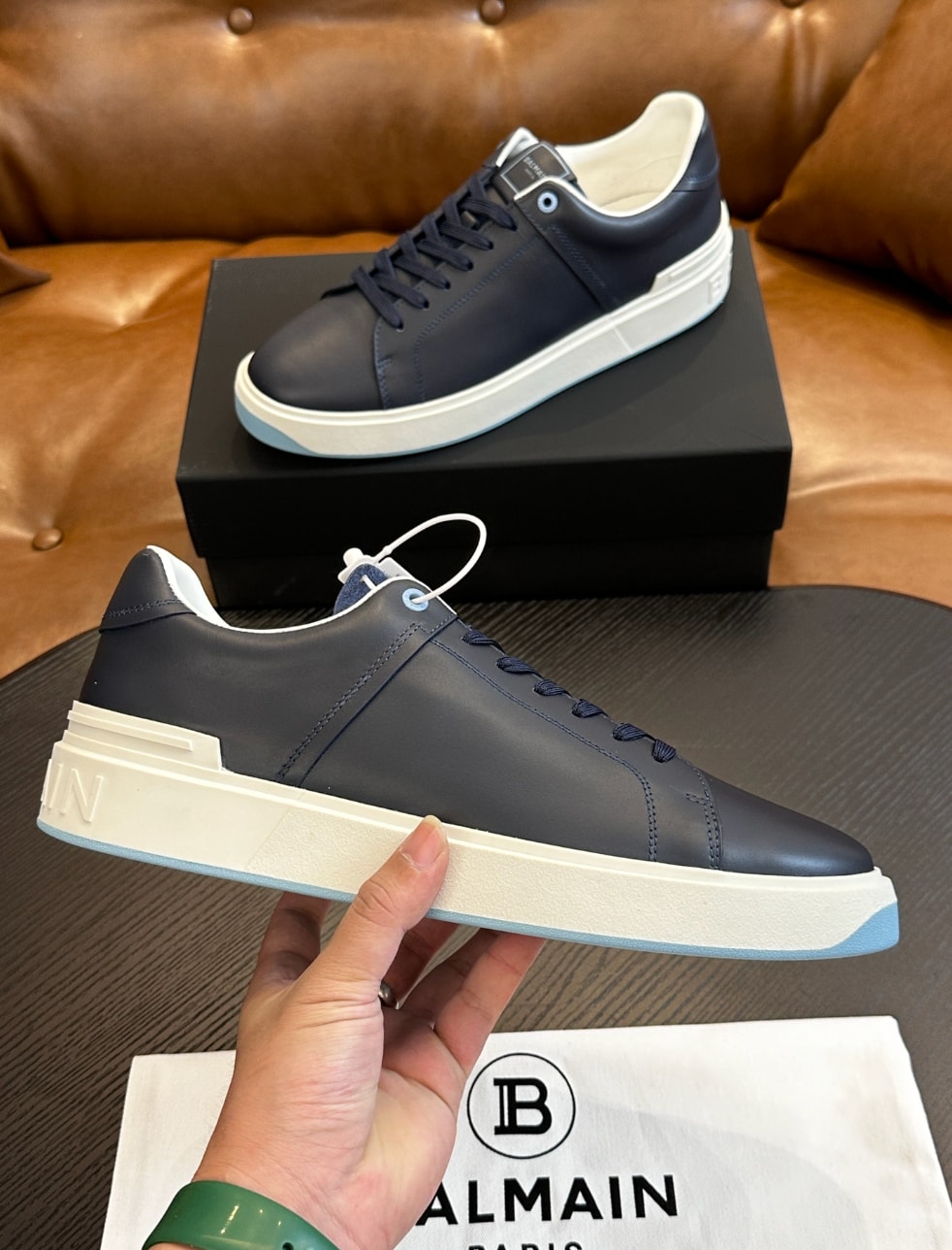 Balmain B-Court Tonal Sneakers Navy — vista principal