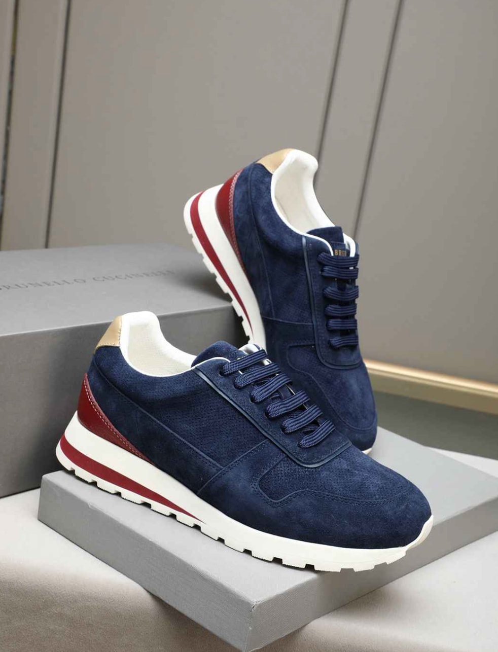 Brunello Cucinelli Runner Sneakers Navy Burgundy — vista principal