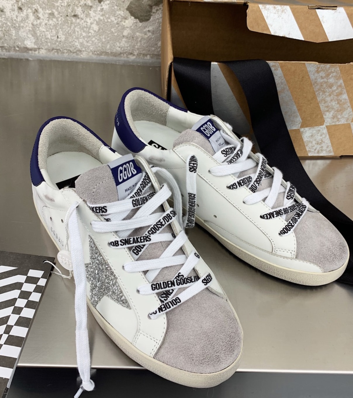 Golden Goose Super-Star White Glitter Navy — vista principal
