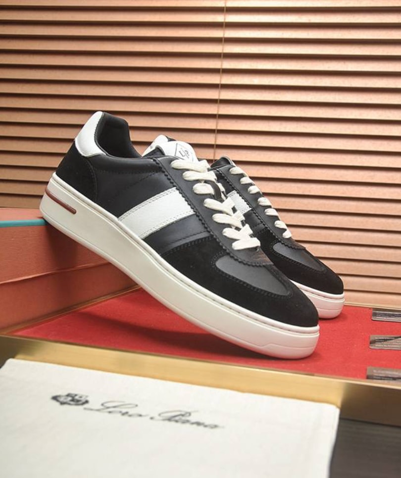 Loro Piana Side-Stripe Low-Top Black — vista principal