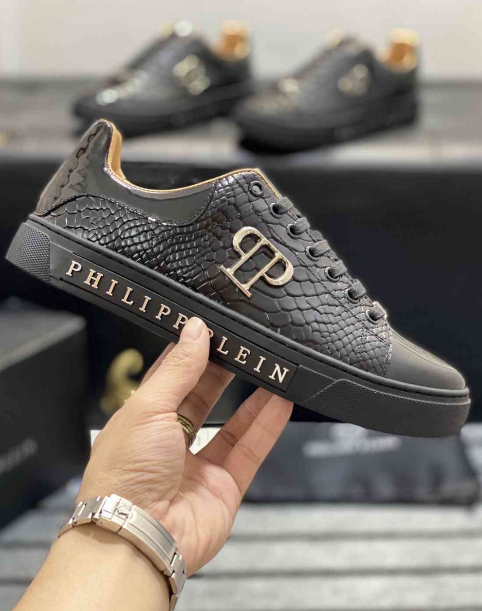 Philipp Plein PP Monogram Low-Top Black Gold — vista principal