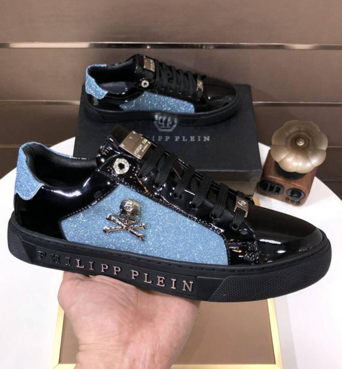 Philipp Plein Skull Low-Top Black Ice Blue — vista principal