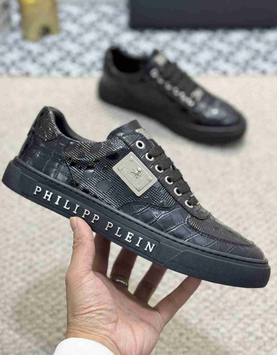 Philipp Plein Skull Plaque Low-Top Black — vista principal