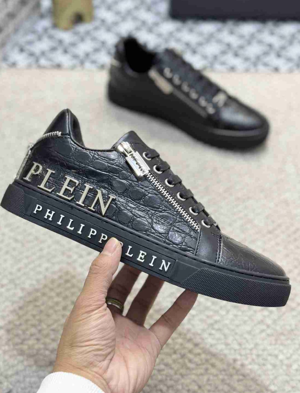 Philipp Plein Statement Side-Zip Low-Top Black — vista principal