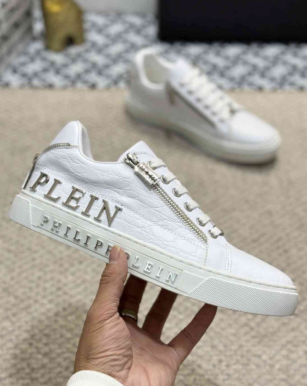 Philipp Plein Statement Side-Zip Low-Top White — vista principal
