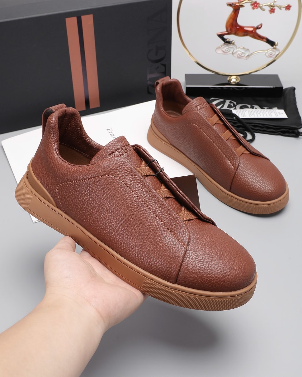 Zegna Triple Stitch Sneakers Brown Gum Sole — vista principal