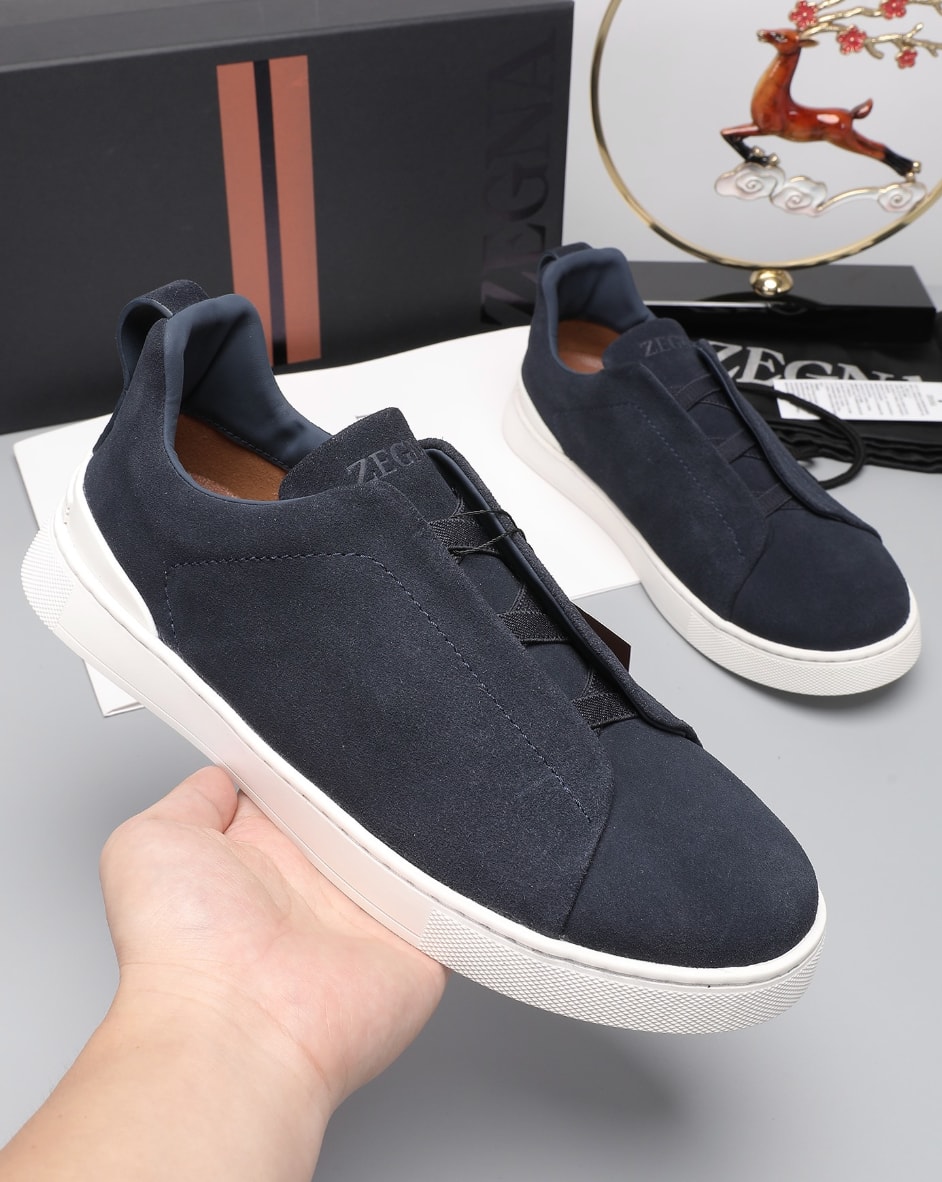 Zegna Triple Stitch Suede Sneakers Navy — vista principal