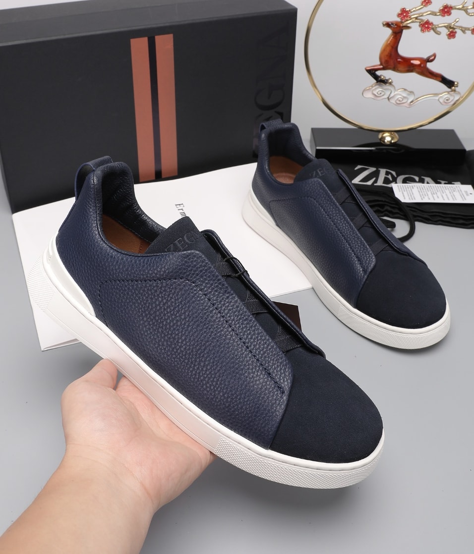 Zegna Triple Stitch Two-Tone Sneakers Navy — vista principal