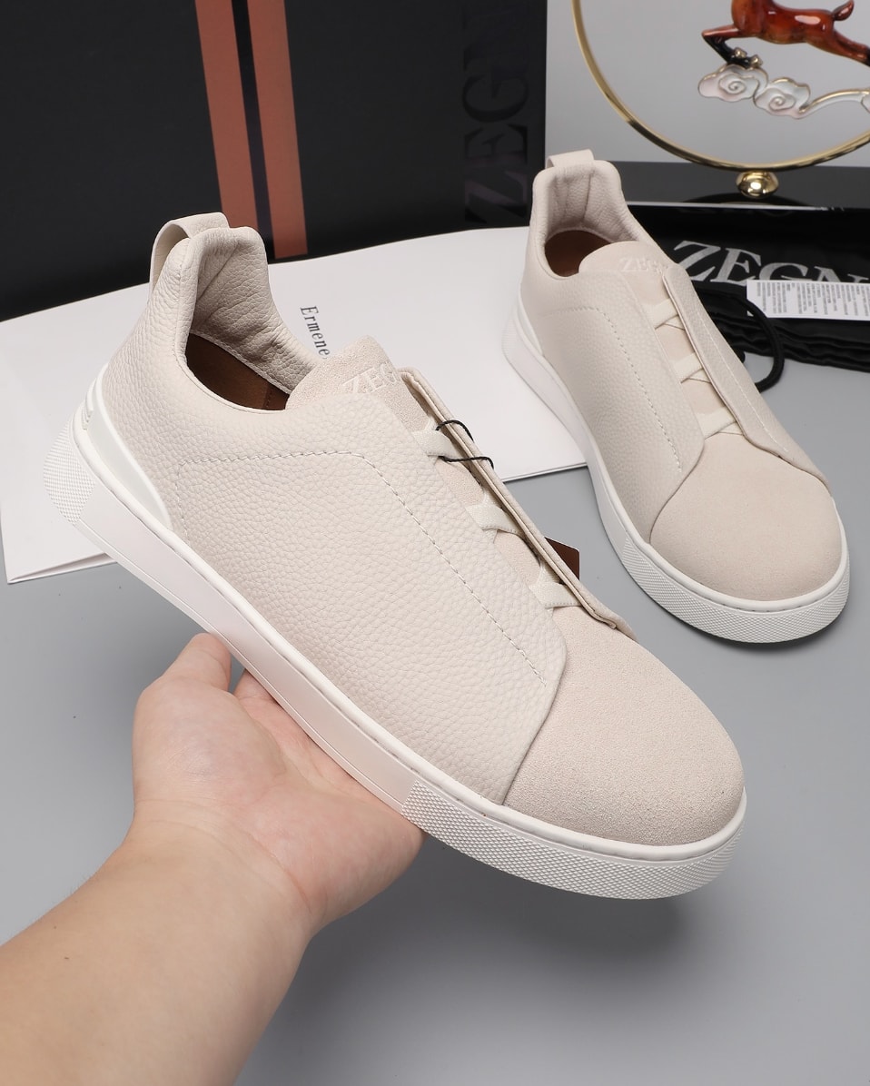 Zegna Triple Stitch Two-Tone Sneakers Off-White — vista principal