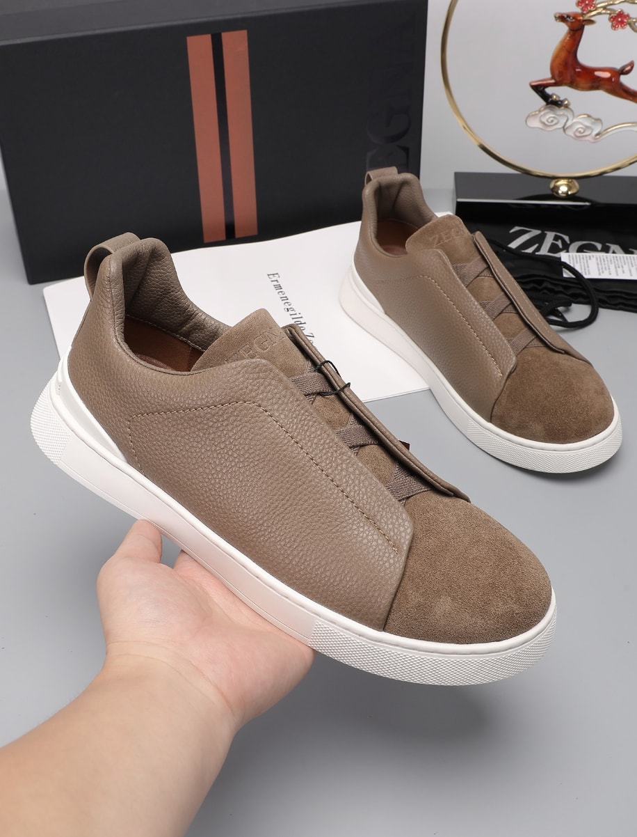 Zegna Triple Stitch Two-Tone Sneakers Taupe — vista principal
