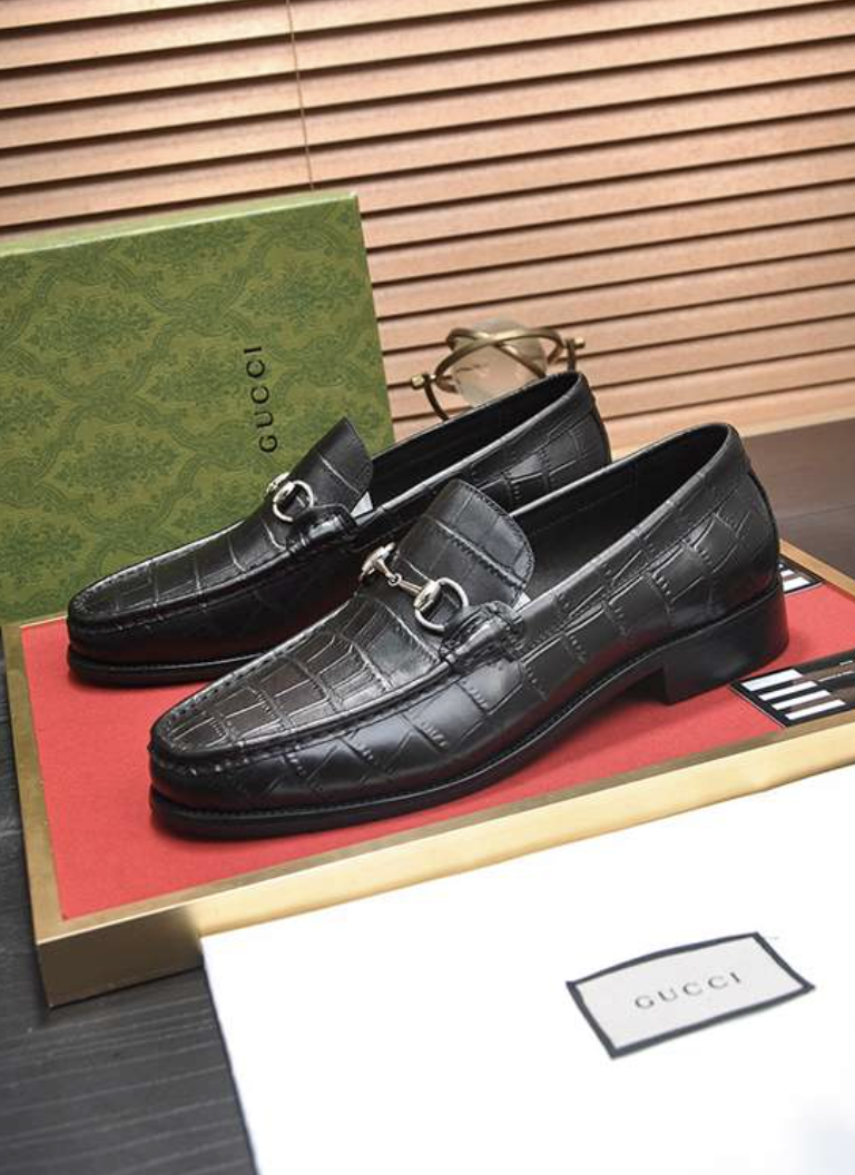 Gucci Horsebit Loafer Black Croc Embossed Leather — vista principal